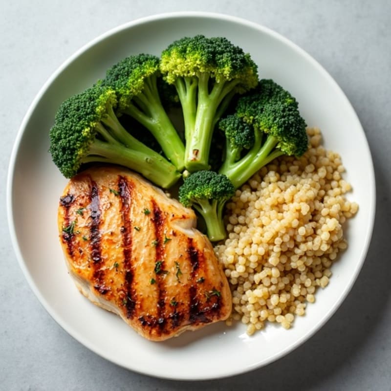 Grilled Chicken Breast with Roasted Broccoli and Quinoa