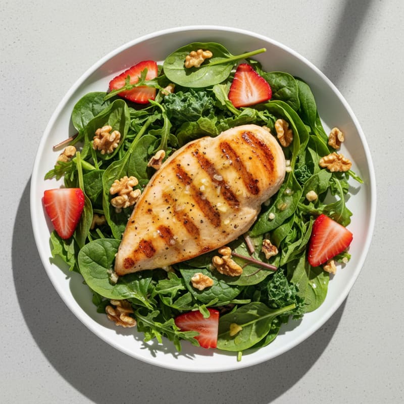 Grilled Lemon Garlic Chicken Breast with Mixed Leafy Greens Salad