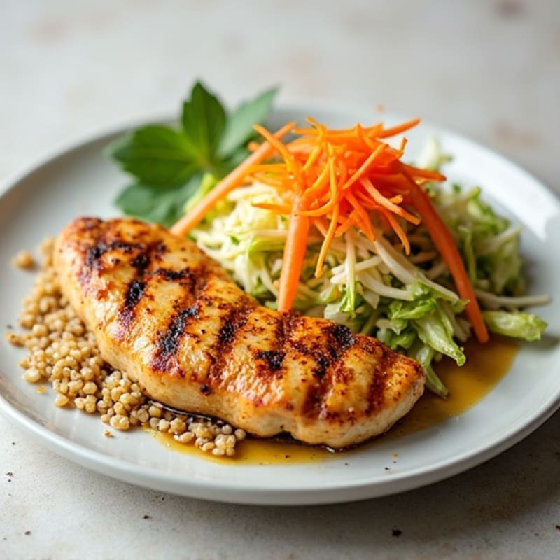 Grilled Chicken Breast with Crunchy Cabbage Slaw and Quinoa