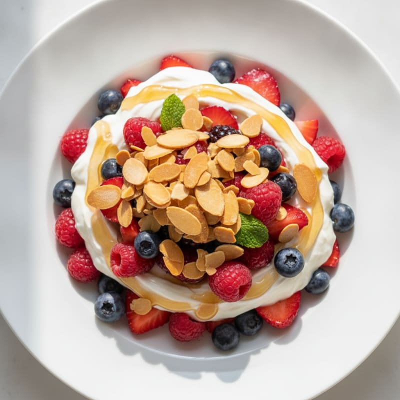 Greek Yogurt Parfait with Mixed Berries and Almond Crunch