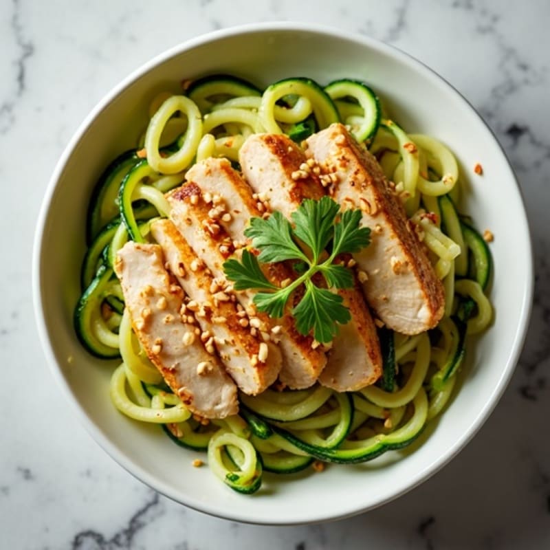 Garlic-Ginger Chicken Zucchini Noodle Bowl