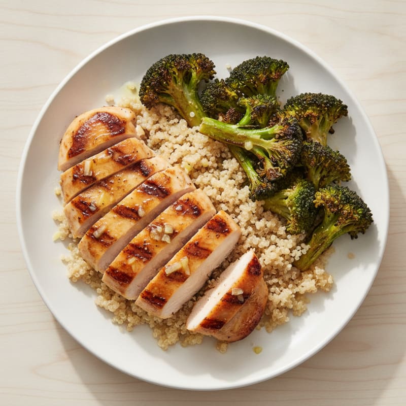 Grilled Chicken Breast with Quinoa and Roasted Broccoli