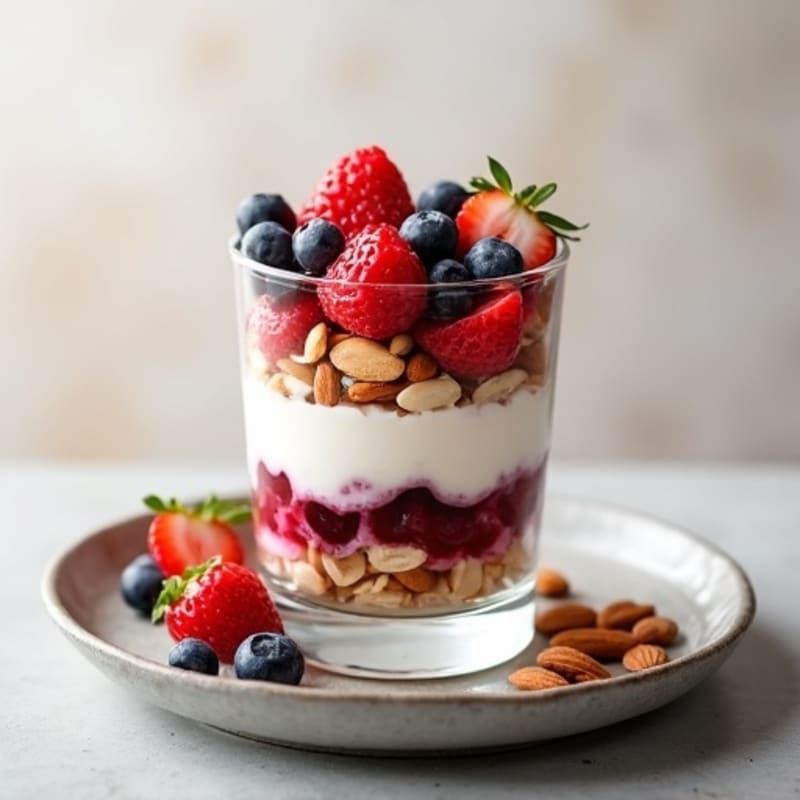 Greek Yogurt Protein Parfait with Mixed Berries and Almonds