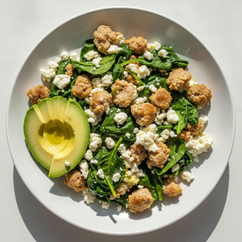 Egg White and Turkey Sausage Scramble with Spinach and Feta
