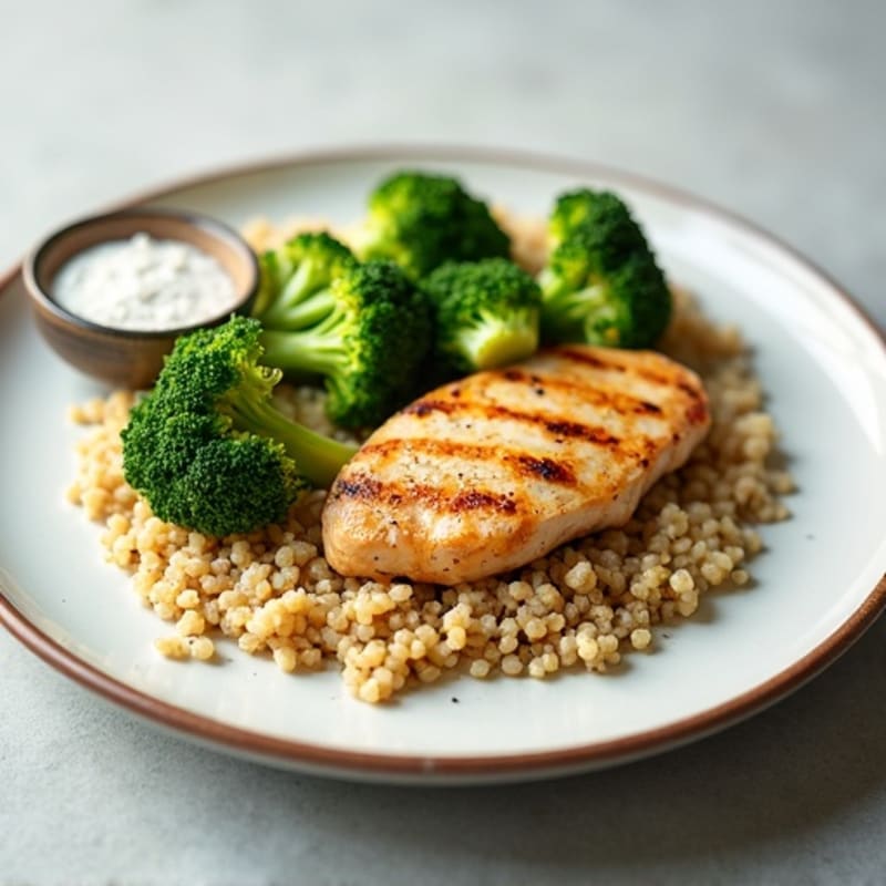 Grilled Chicken Breast with Quinoa and Steamed Broccoli