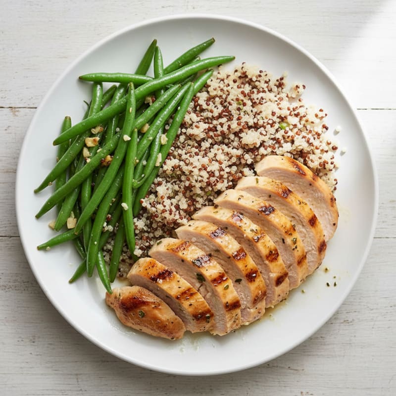 Grilled Turkey Breast with Garlic Green Beans and Quinoa