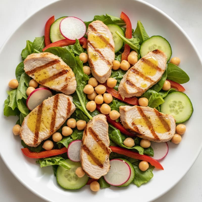 Grilled Turkey Breast Salad with Chickpeas and Crunchy Vegetables