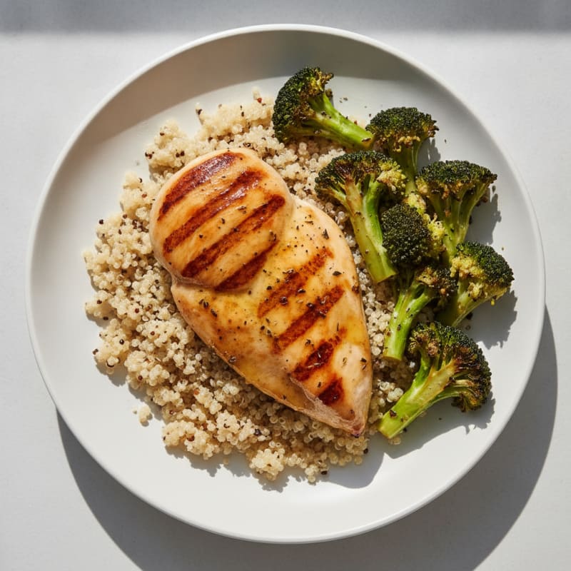 Grilled Chicken Breast with Quinoa and Roasted Broccoli