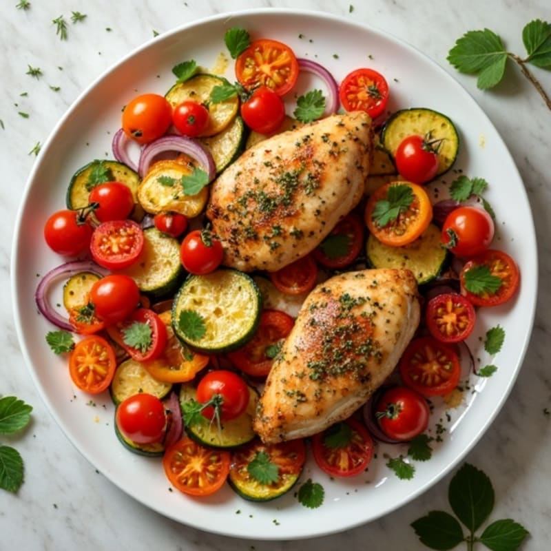 Sheet Pan Herb-Roasted Chicken with Rainbow Vegetables