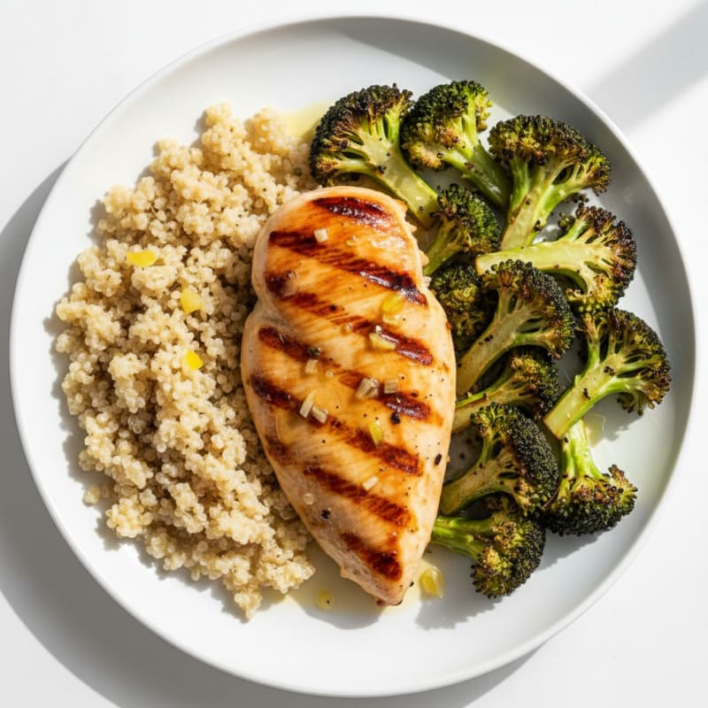 Grilled Chicken Breast with Roasted Broccoli and Quinoa
