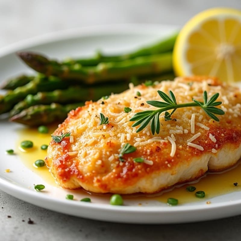 Crispy Garlic Parmesan Chicken with Roasted Asparagus