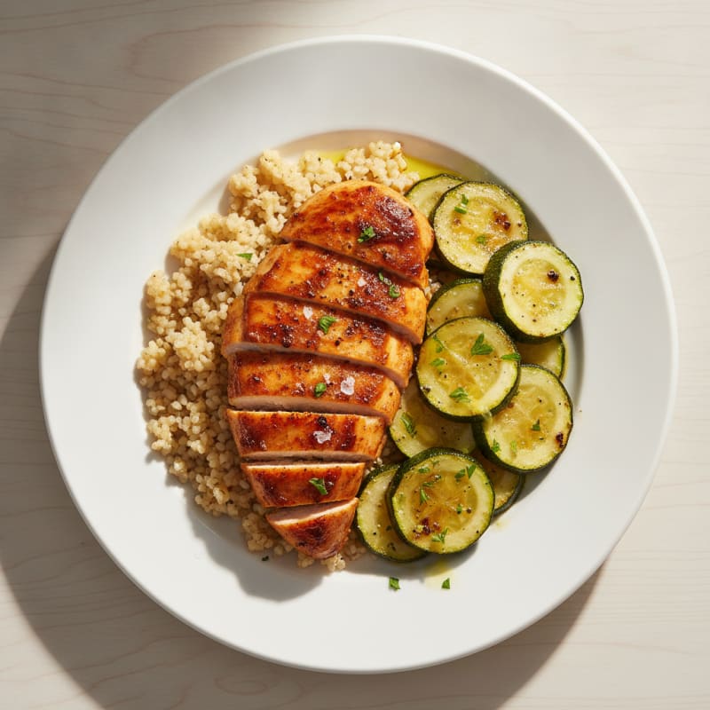 Harissa Chicken with Roasted Zucchini and Bulgur