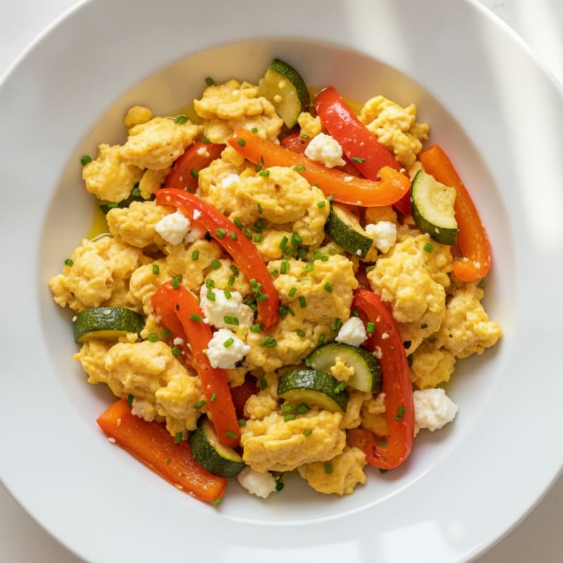 Hearty Scrambled Eggs with Roasted Vegetables