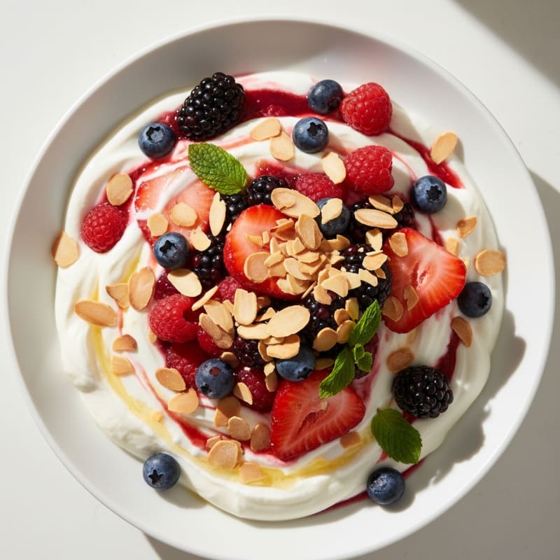 Greek Yogurt Protein Parfait with Mixed Berries and Almonds