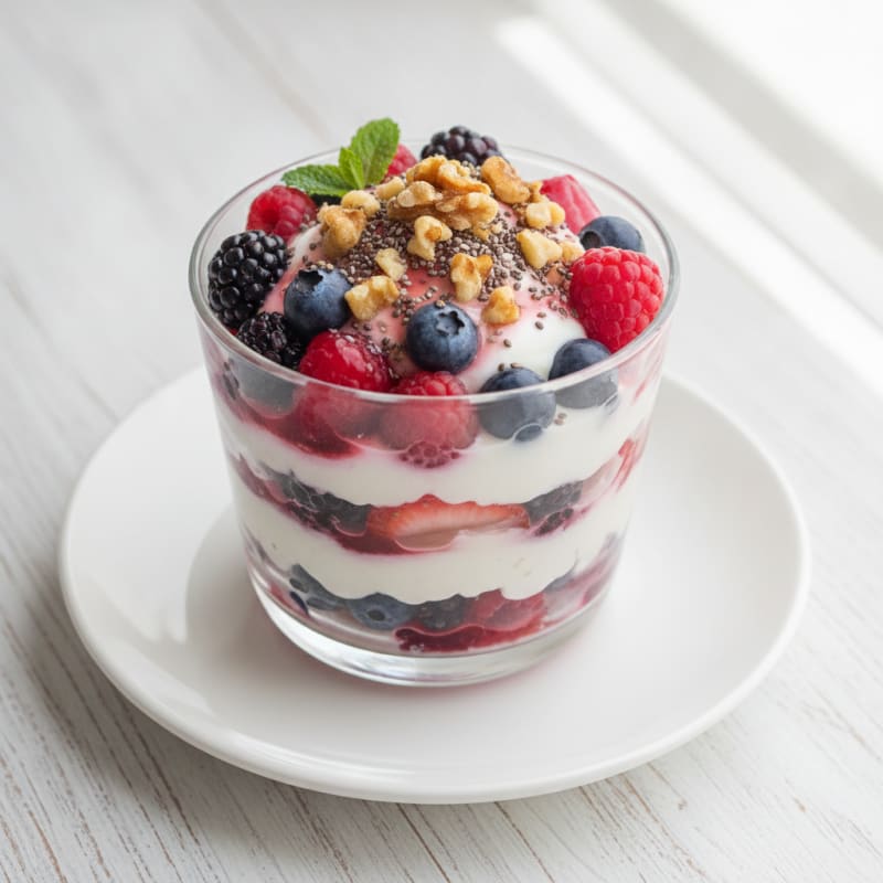 Vanilla Greek Yogurt Protein Parfait with Mixed Berries