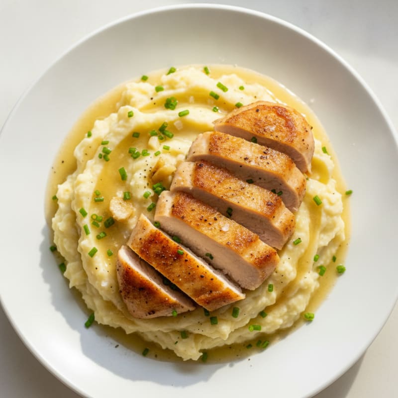 Buttery Garlic Mashed Potatoes with Seared Chicken
