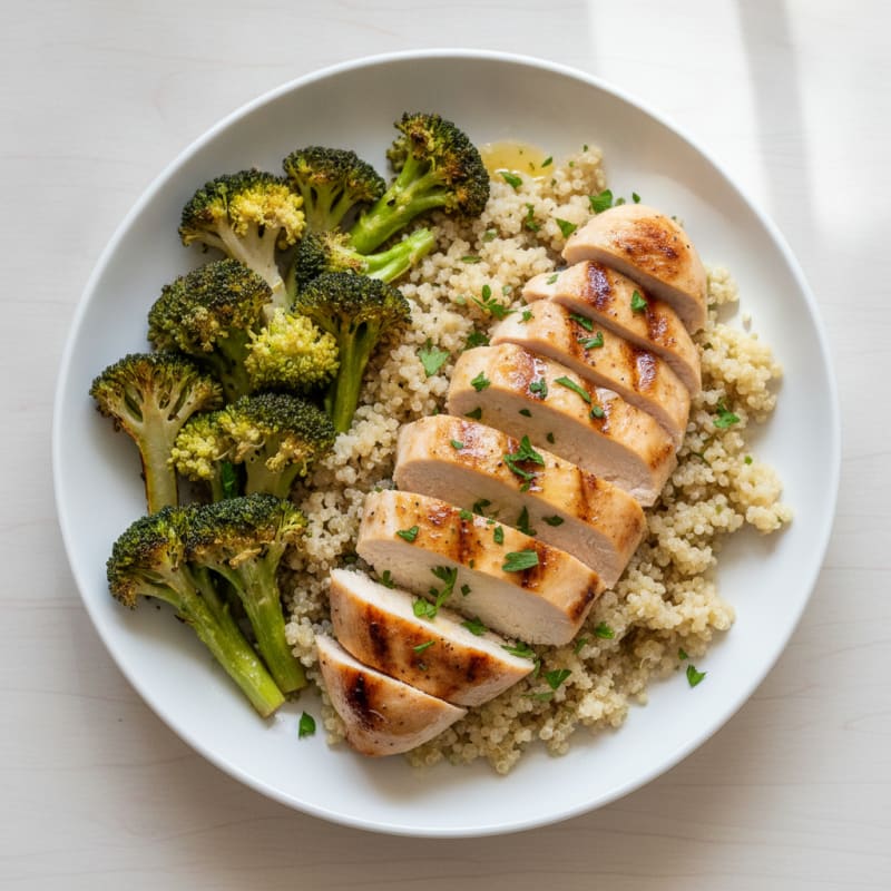 Grilled Chicken Breast with Quinoa and Roasted Broccoli