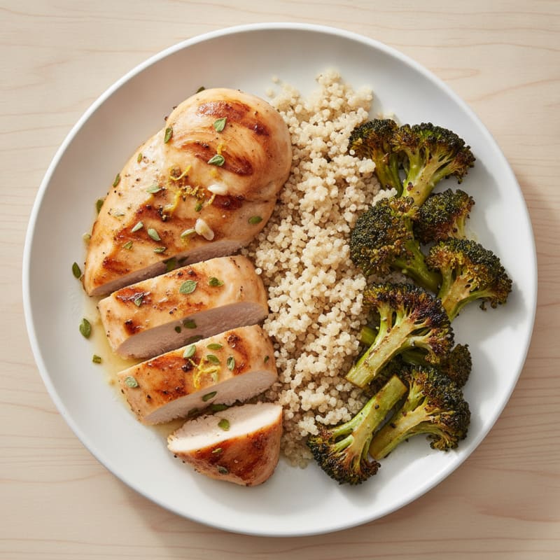 Lemon Herb Grilled Chicken with Quinoa and Roasted Broccoli