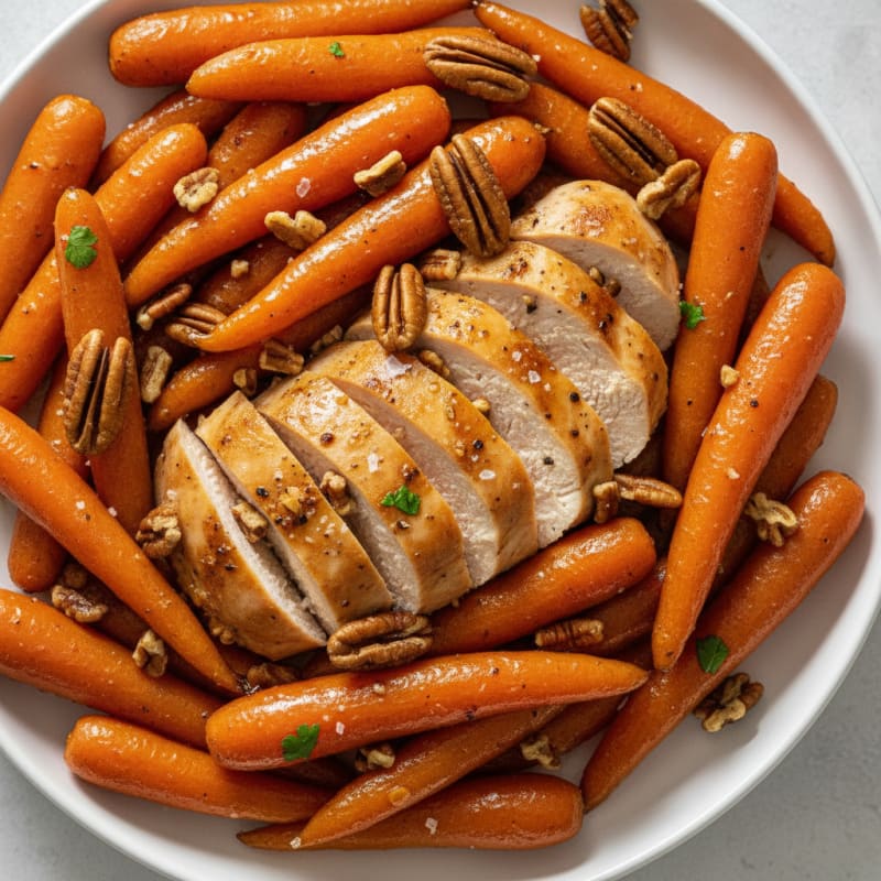 Maple-Glazed Roasted Carrots and Chicken with Pecans