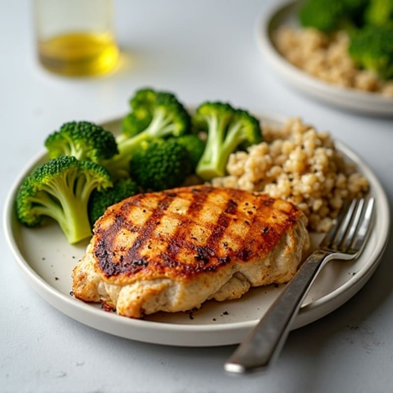 Grilled Chicken Breast with Roasted Broccoli and Quinoa