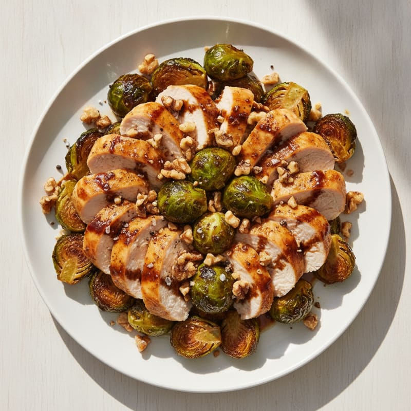 Roasted Balsamic Glazed Brussels Sprouts with Chicken