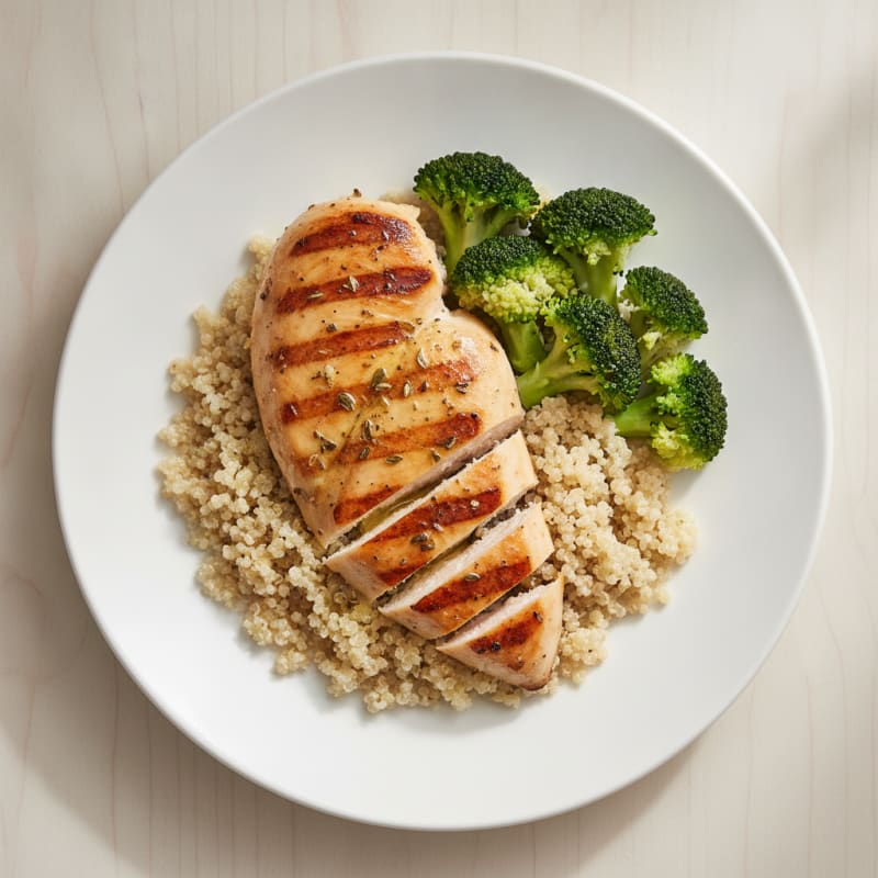 Grilled Chicken Breast with Quinoa and Steamed Broccoli
