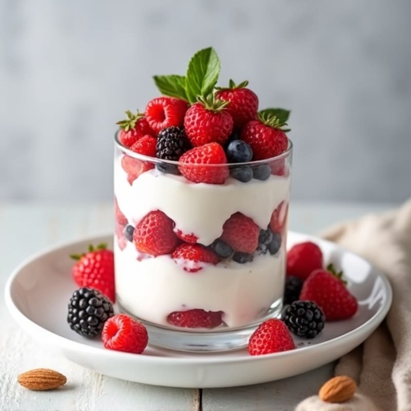 Greek Yogurt Protein Parfait with Mixed Berries and Almonds