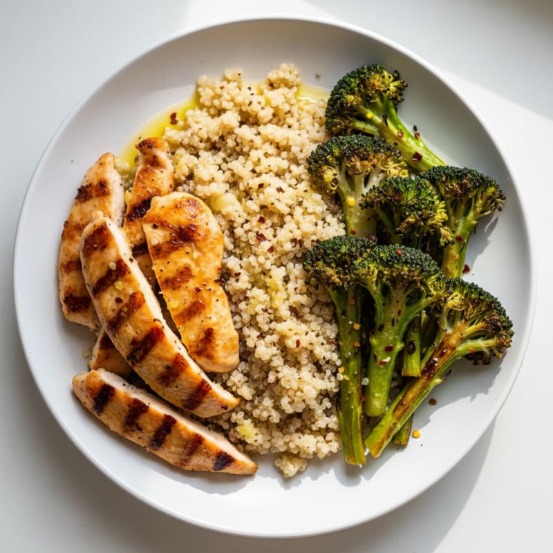 Grilled Chicken and Quinoa Bowl with Roasted Broccoli