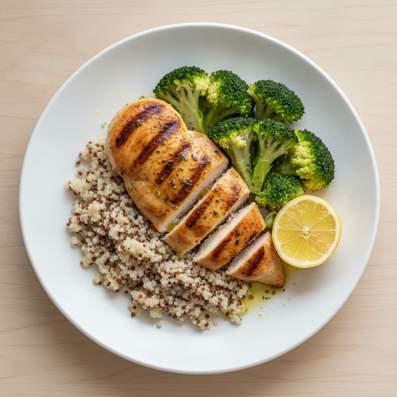 Grilled Chicken Breast with Quinoa and Steamed Broccoli