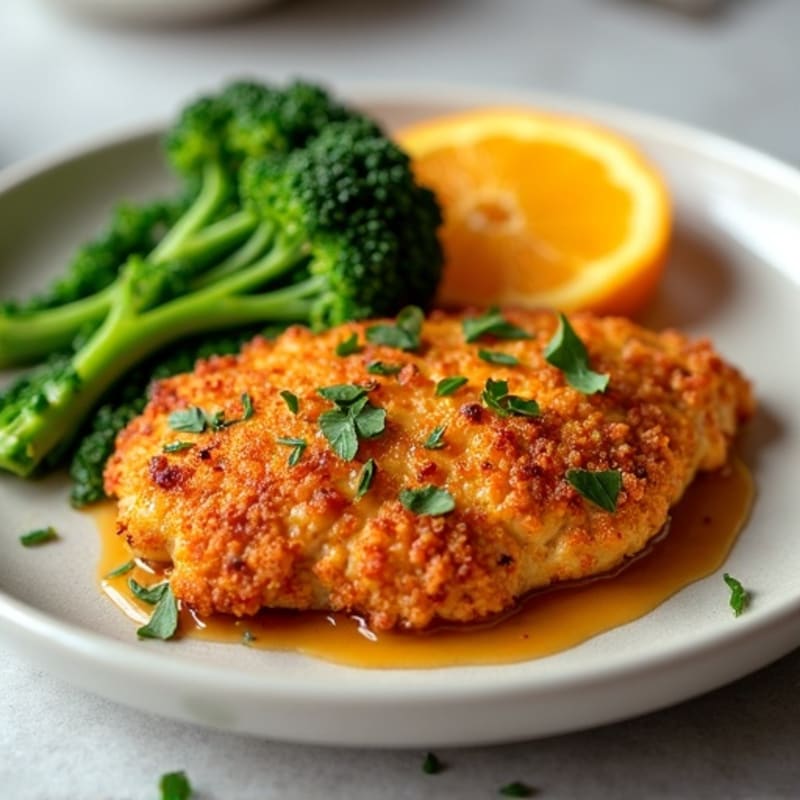 Crispy Orange Chicken with Steamed Broccolini