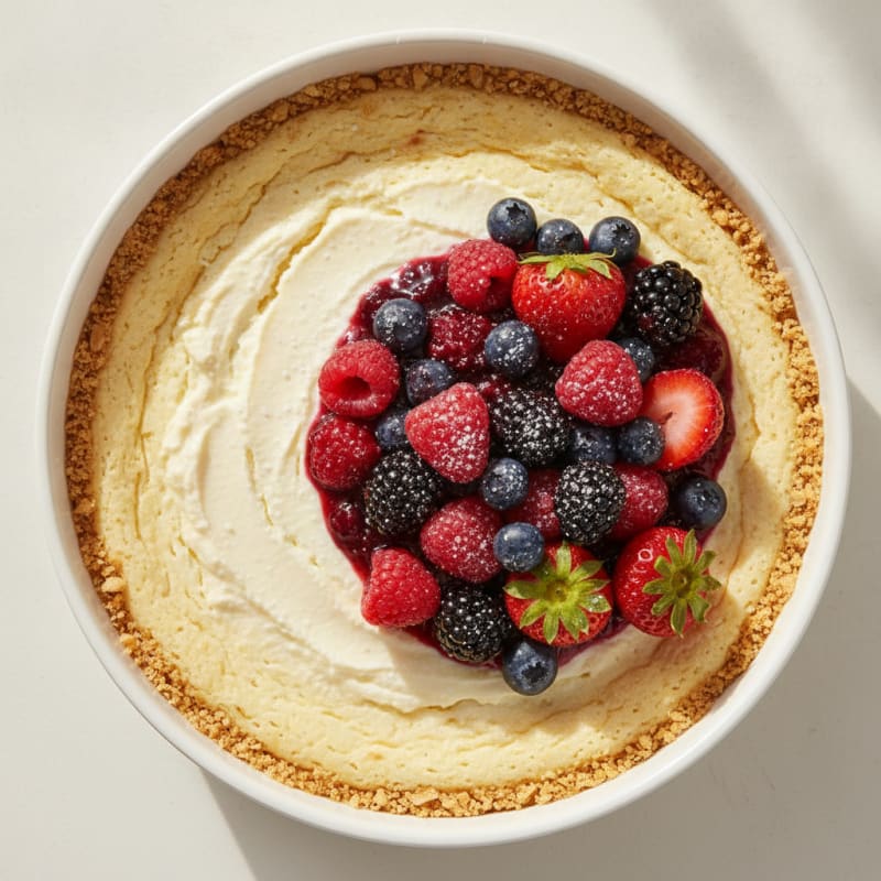 Creamy Greek Yogurt Protein Cheesecake with Mixed Berries