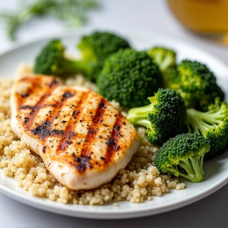 Grilled Chicken Breast with Quinoa and Roasted Broccoli