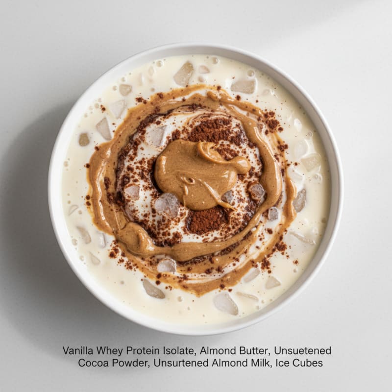 Vanilla Protein Shake with Almond Butter and Cocoa