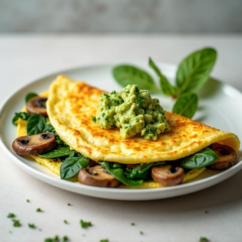Egg White Spinach Omelette with Cottage Cheese and Sautéed Mushrooms