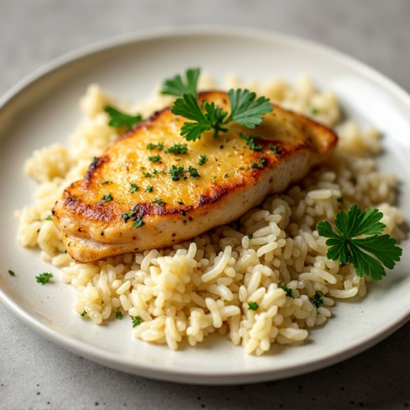 Pan-Seared Lemon Herb Chicken with Fluffy Rice Pilaf
