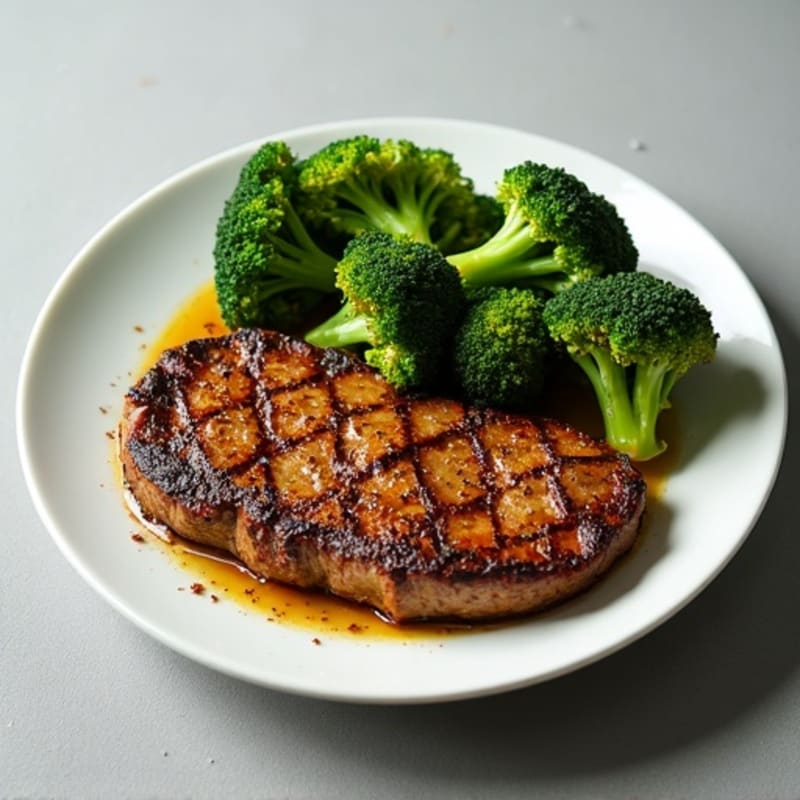 Lean Pan-Seared Steak with Crispy Roasted Broccoli