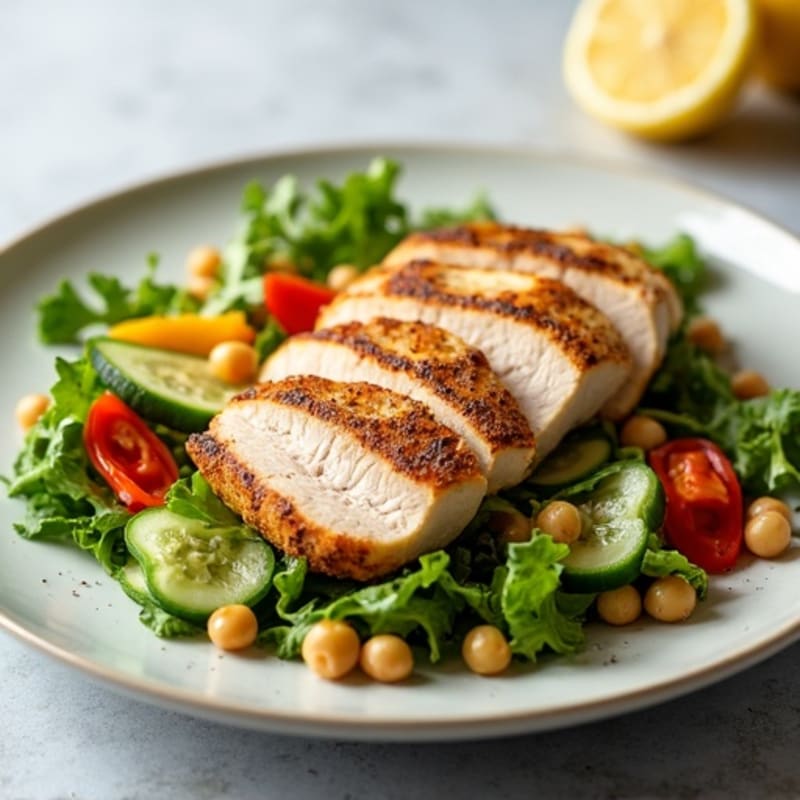 Grilled Turkey Breast Salad with Crisp Vegetables and Chickpeas
