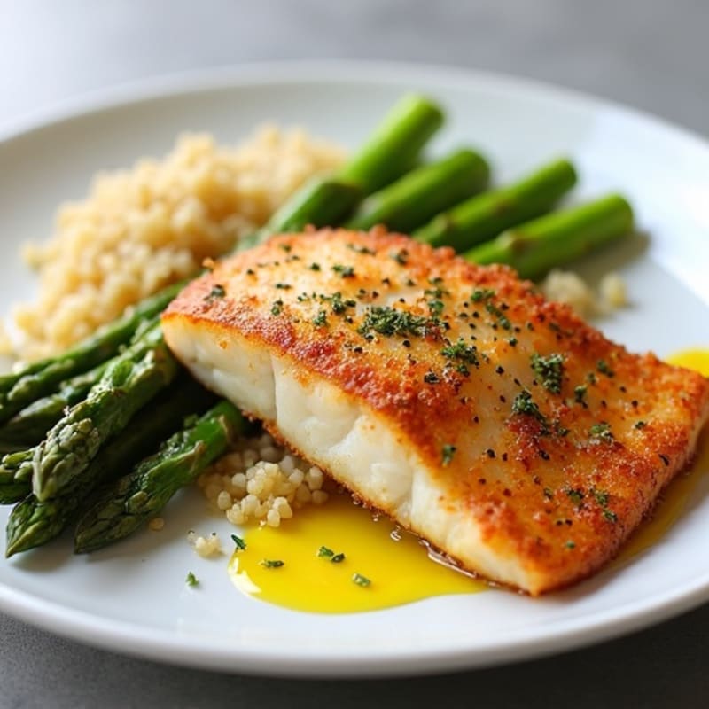 Crispy Pan-Seared Pollock with Roasted Asparagus