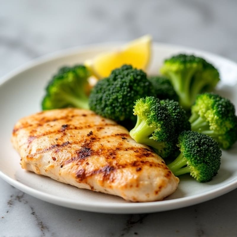 Grilled Chicken Breast with Steamed Broccoli and Lemon