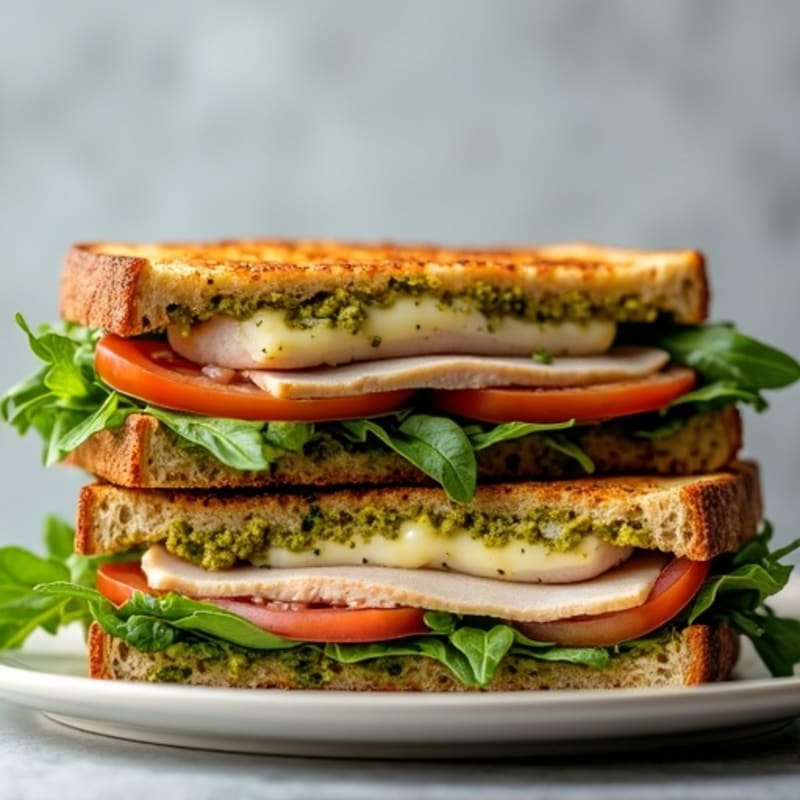 Crispy Turkey Pesto Panini with Fresh Greens