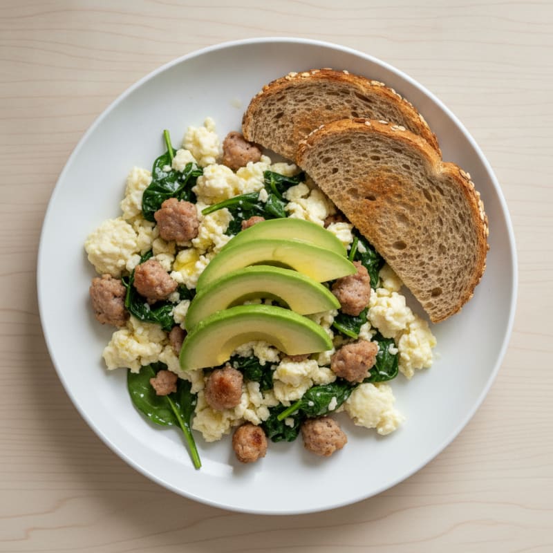 Egg White Scramble with Turkey Sausage and Spinach