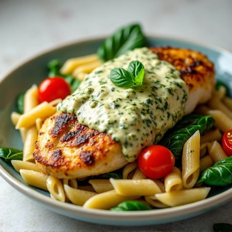 Creamy Pesto Chicken with Whole Wheat Pasta