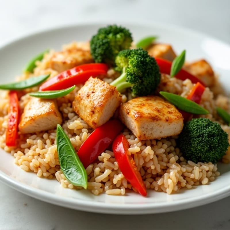Crispy Chicken and Vegetable Brown Rice Stir-Fry