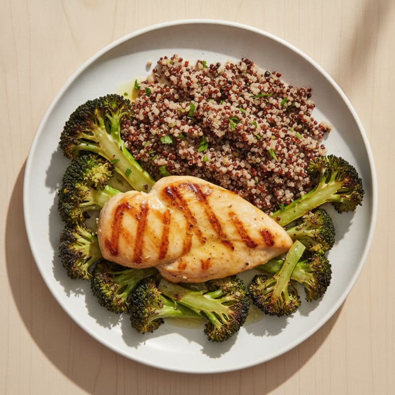 Grilled Chicken Breast with Quinoa and Roasted Broccoli