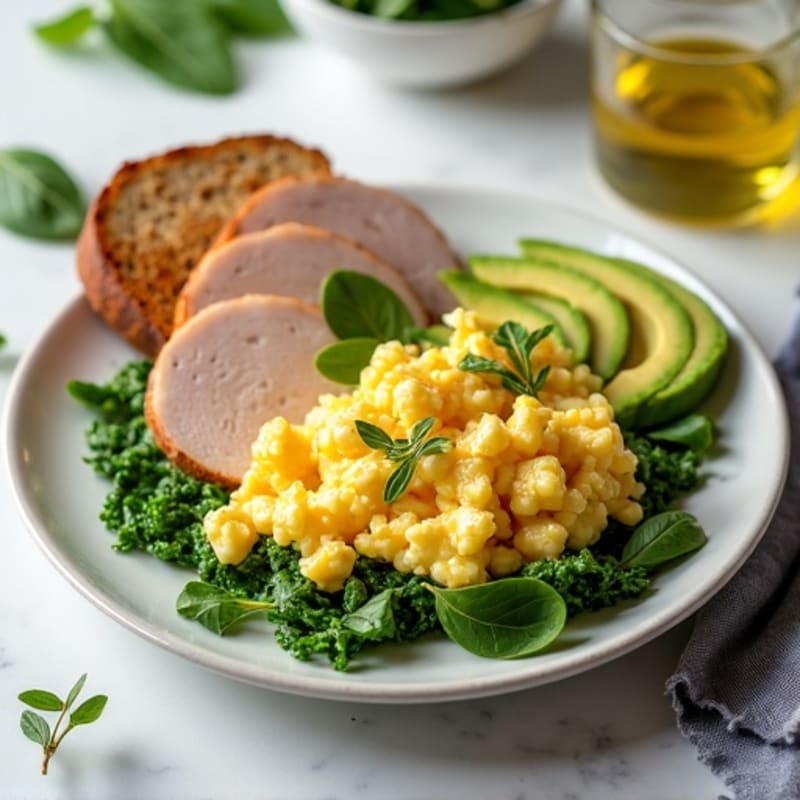Egg White and Spinach Scramble with Grilled Turkey Breast