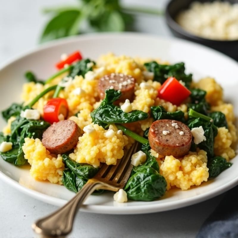 Egg White and Turkey Sausage Scramble with Spinach