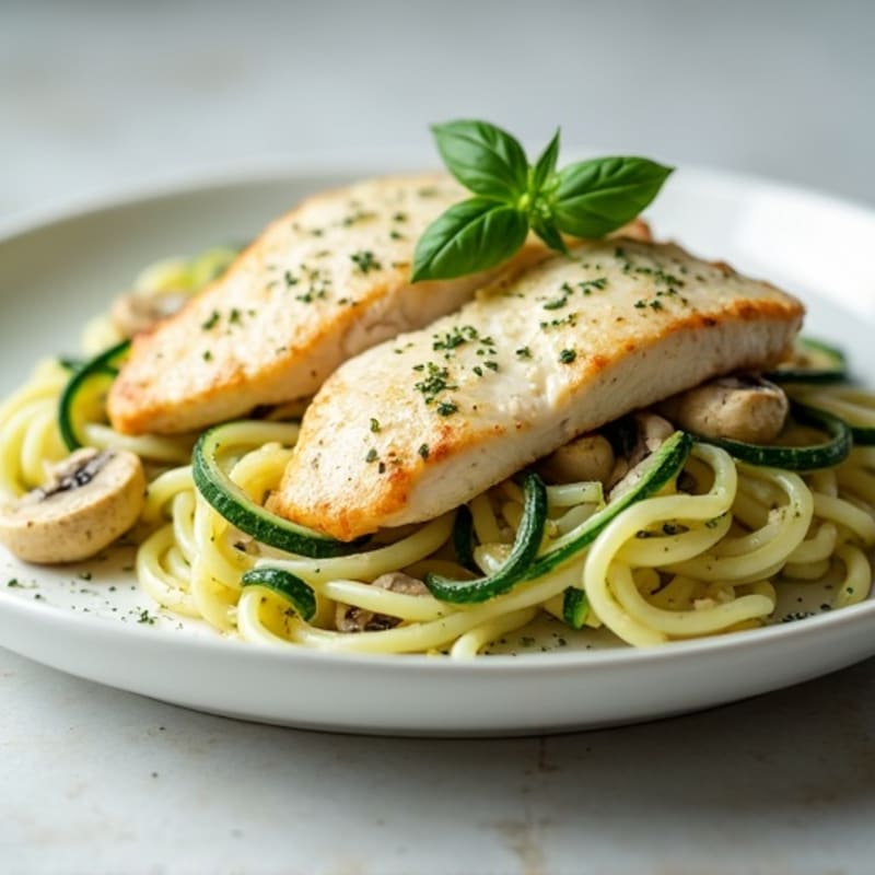 Creamy Lightened-Up Chicken Alfredo with Zucchini Noodles
