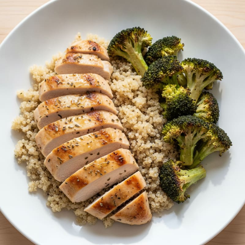 Grilled Chicken Breast with Quinoa and Roasted Broccoli
