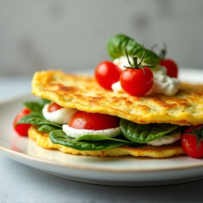 Egg White Spinach Omelette with Cottage Cheese and Cherry Tomatoes