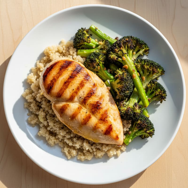 Grilled Chicken Breast with Quinoa and Roasted Broccoli